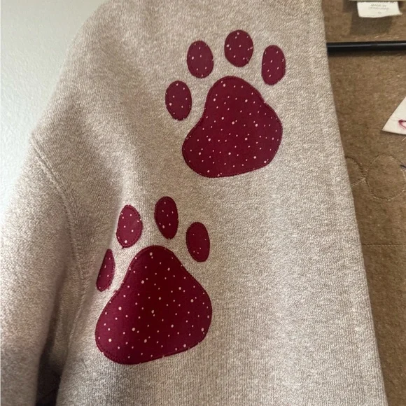 Vintage Cat Paw Print Appliqué Cardigan Jacket Beige Frayed Hem Cozy Cat Lover M - Picture 4 of 10